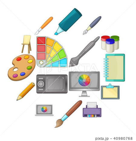 Drawing and painting tool icons set, cartoon style Drawing and painting tool icons set, cartoon style 40980768