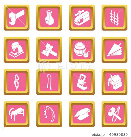 Blacksmith tools icons set pink square vector Blacksmith tools icons set pink square vector 40980889