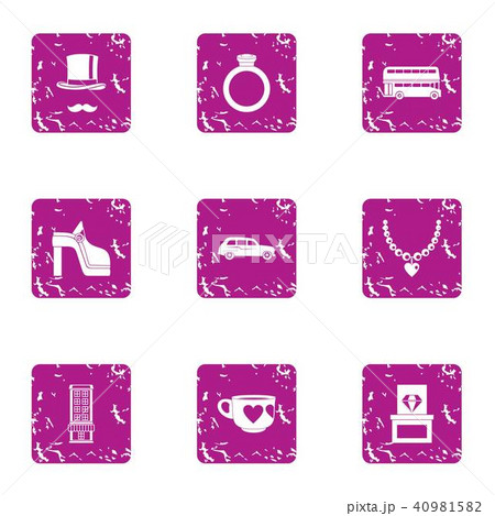 Rich life icons set, grunge style 40981582