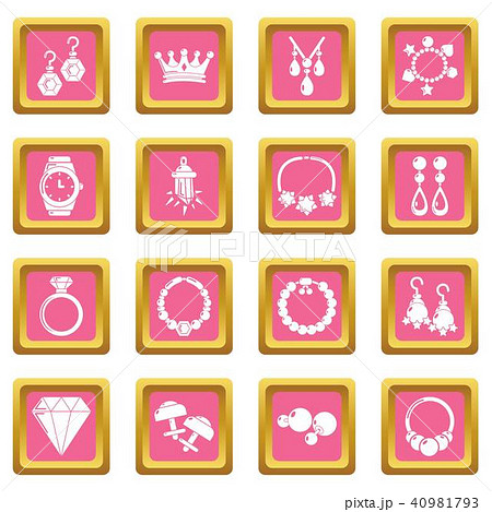 Jewelry shop icons set pink square vector Jewelry shop icons set pink square vector 40981793