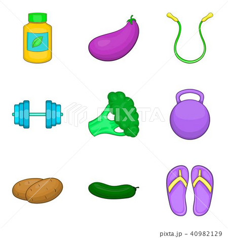 Yoga stretching icons set, cartoon style Yoga stretching icons set, cartoon style 40982129