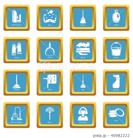 Cleaning tools icons set sapphirine square vector 40982222