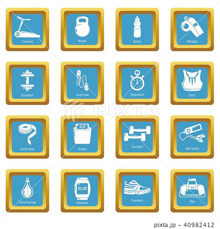 Gym sport icons set sapphirine square vector 40982412