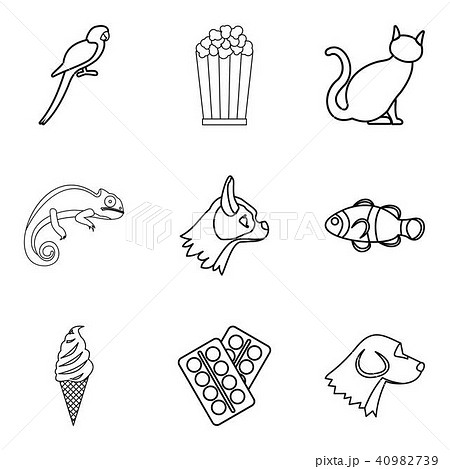 Water animal icons set, outline style Water animal icons set, outline style 40982739