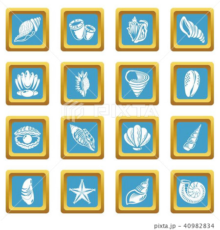 Tropical sea shell icons set sapphirine square vector 40982834