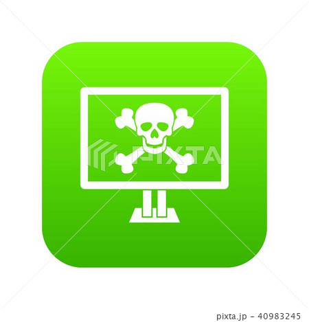 Computer monitor with a skull and bones icon digital green 40983245