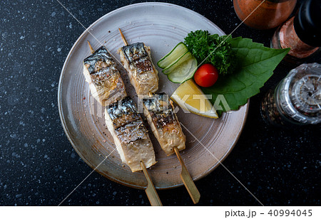 Skewer grilled saba fish with salt. 40994045