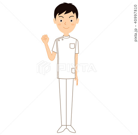 ガッツポーズをする若い男性医療従事者のイラスト素材のイラスト素材