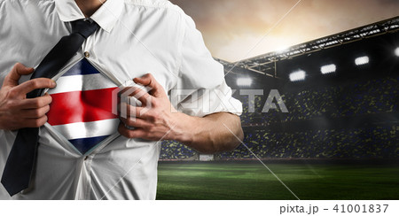Costa Rica soccer or football supporter showing flag 41001837