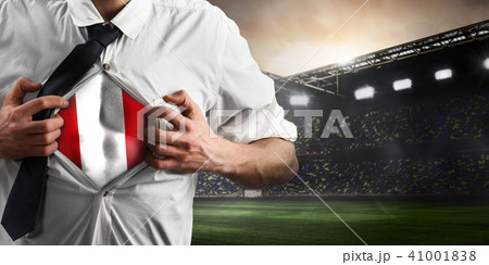Peru soccer or football supporter showing flag 41001838