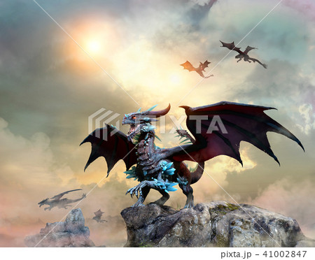Dragon scene 3D illustration 41002847