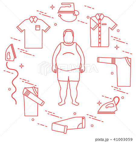 Fat man, irons and different clothes 41003059
