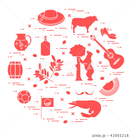 various symbols of Spain arranged in a circle various symbols of Spain arranged in a circle 41003218