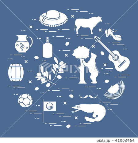 various symbols of Spain arranged in a circle 41003464