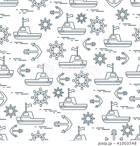Cute seamless pattern with ships, steering wheels, Cute seamless pattern with ships, steering wheels, 41003548