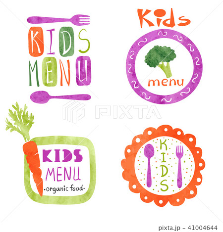 Watercolor kids menu logo design set Watercolor kids menu logo design set 41004644