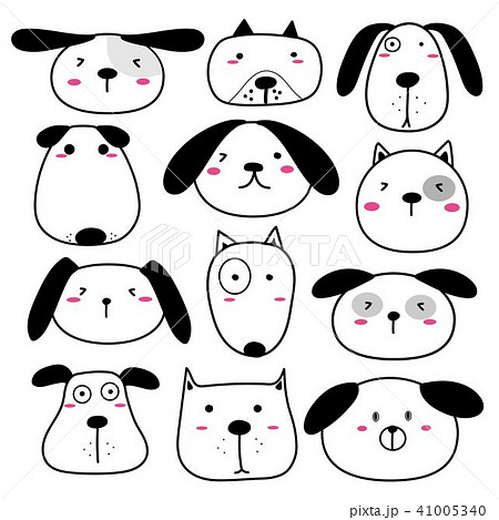 Hand Drawn Cute Dog Face Characters Set. Hand Drawn Cute Dog Face Characters Set. 41005340