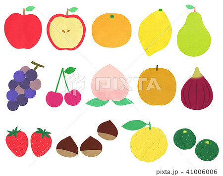 切り絵 果物 フルーツセットのイラスト素材