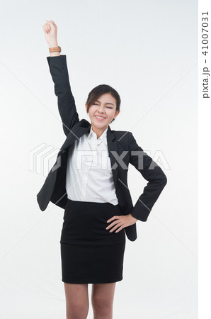 Business woman posing on whiteboard on white  41007031