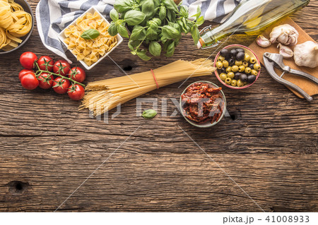 Italian food ingredients pasta olive oil parmesan 41008933