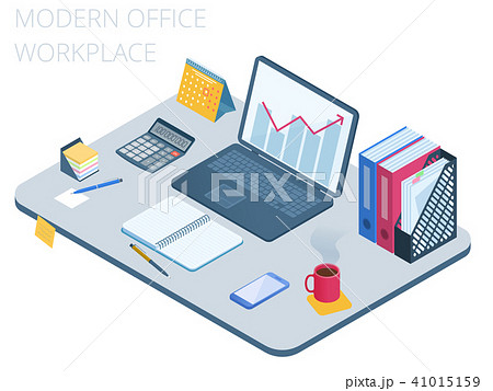 Flat isometric illustration of business workspace. 41015159