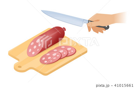 Flat illustration of cutting board, sausage, knife 41015661