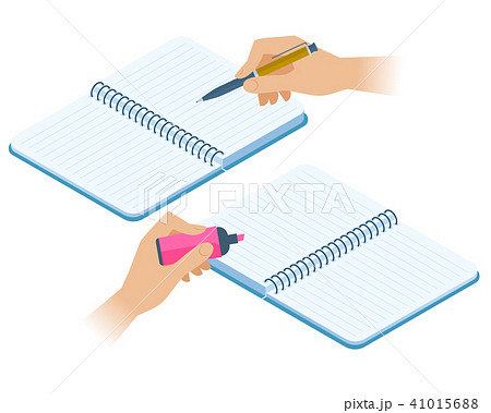 Flat illustration of notebooks, hands with pen 41015688