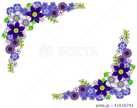 テッセンと青い花のフレームのイラスト素材