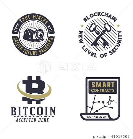 Blockchain, bitcoin, crypto currencies emblems and concepts. Digital assets logos. Vintage hand 41017505