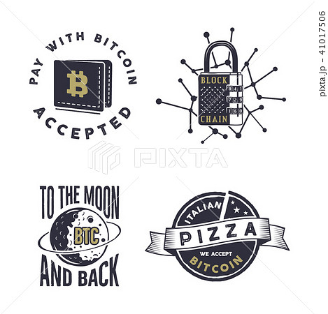 Blockchain, bitcoin, crypto currencies emblems and concepts set . Digital assets logos. Vintage hand 41017506