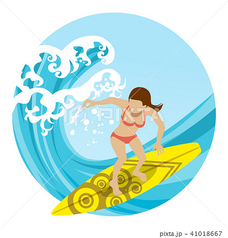サーフィンを楽しむ女性 顔なし 円形クリップアートのイラスト素材 41018667 Pixta