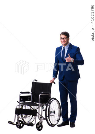 Businessman with wheelchair isolated on white background Businessman with wheelchair isolated on white background 41021796