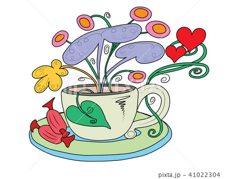A tea Cup with fairy flowers growing out of it 41022304