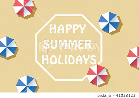 夏のイメージ｜暑中見舞い葉書デザイン｜砂浜とビーチパラソル｜summer image 41023123