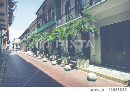 Colorful vintage image of streets of old city in P 41023346