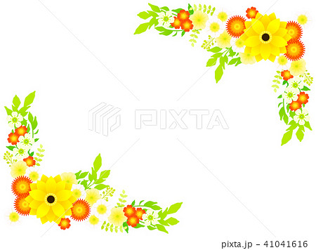 ダリアと夏の花のフレームのイラスト素材