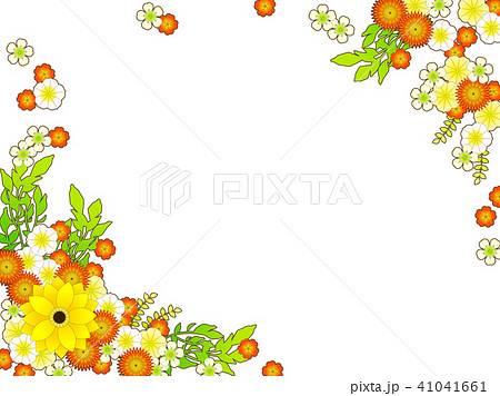 ダリアと夏の花のフレームのイラスト素材