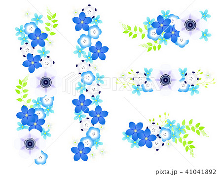 アネモネと青い花のフレームのイラスト素材