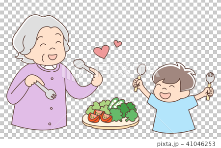おばあちゃんと孫_野菜大好き 41046253