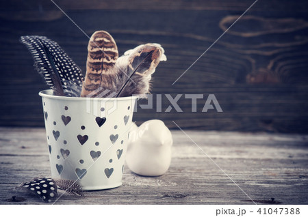 Weathered wooden background with feathers Weathered wooden background with feathers 41047388
