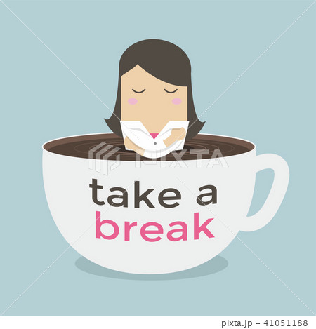 Businesswoman take a break in a coffee cup. Businesswoman take a break in a coffee cup. 41051188