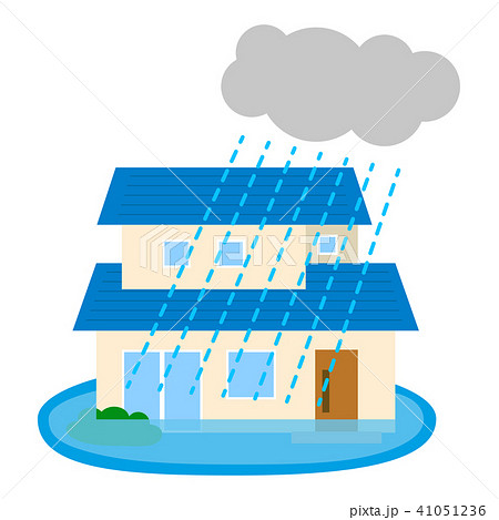 災害 住宅 水害のイラスト素材