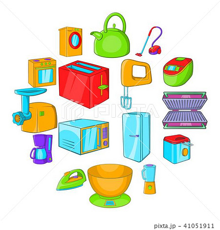 Household appliances icons set, cartoon style Household appliances icons set, cartoon style 41051911