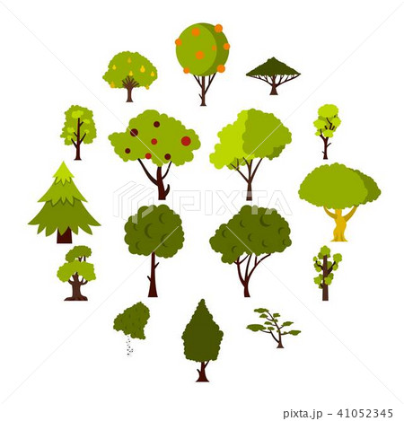 Green tree icons set, flat style 41052345
