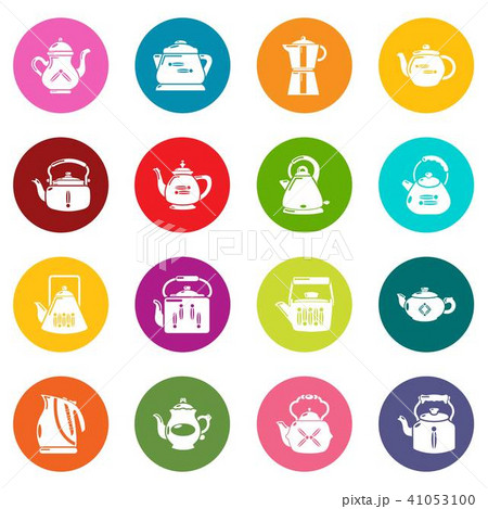 Teapot icons set colorful circles vector Teapot icons set colorful circles vector 41053100