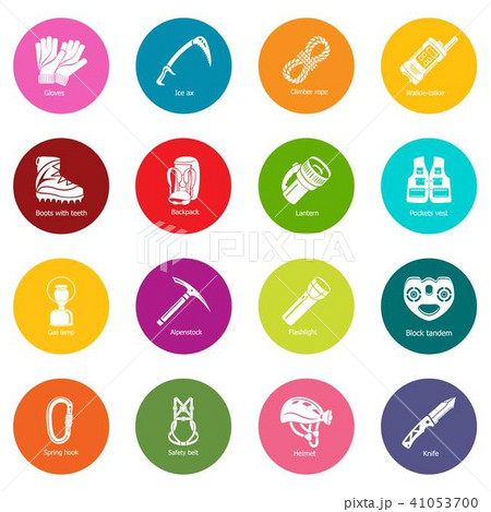 Speleology equipment icons set colorful circles vector 41053700