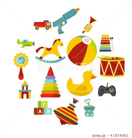 Different kids toys icons set in flat style 41054061