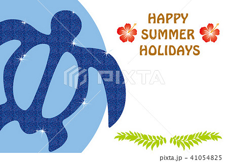 ホヌ ウミガメ柄 暑中見舞い葉書デザイン 海亀をモチーフとしたデザイン 夏のイメージのイラスト素材