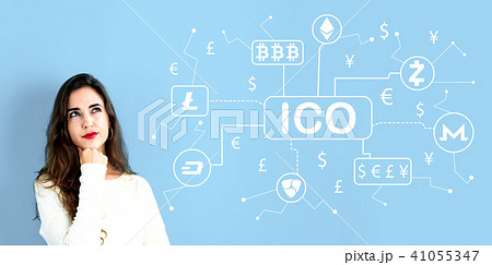Cryptocurrency ICO theme with young woman 41055347