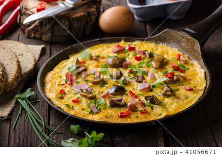 Fresh omelette, pickles mushrooms and chilli Fresh omelette, pickles mushrooms and chilli 41056671